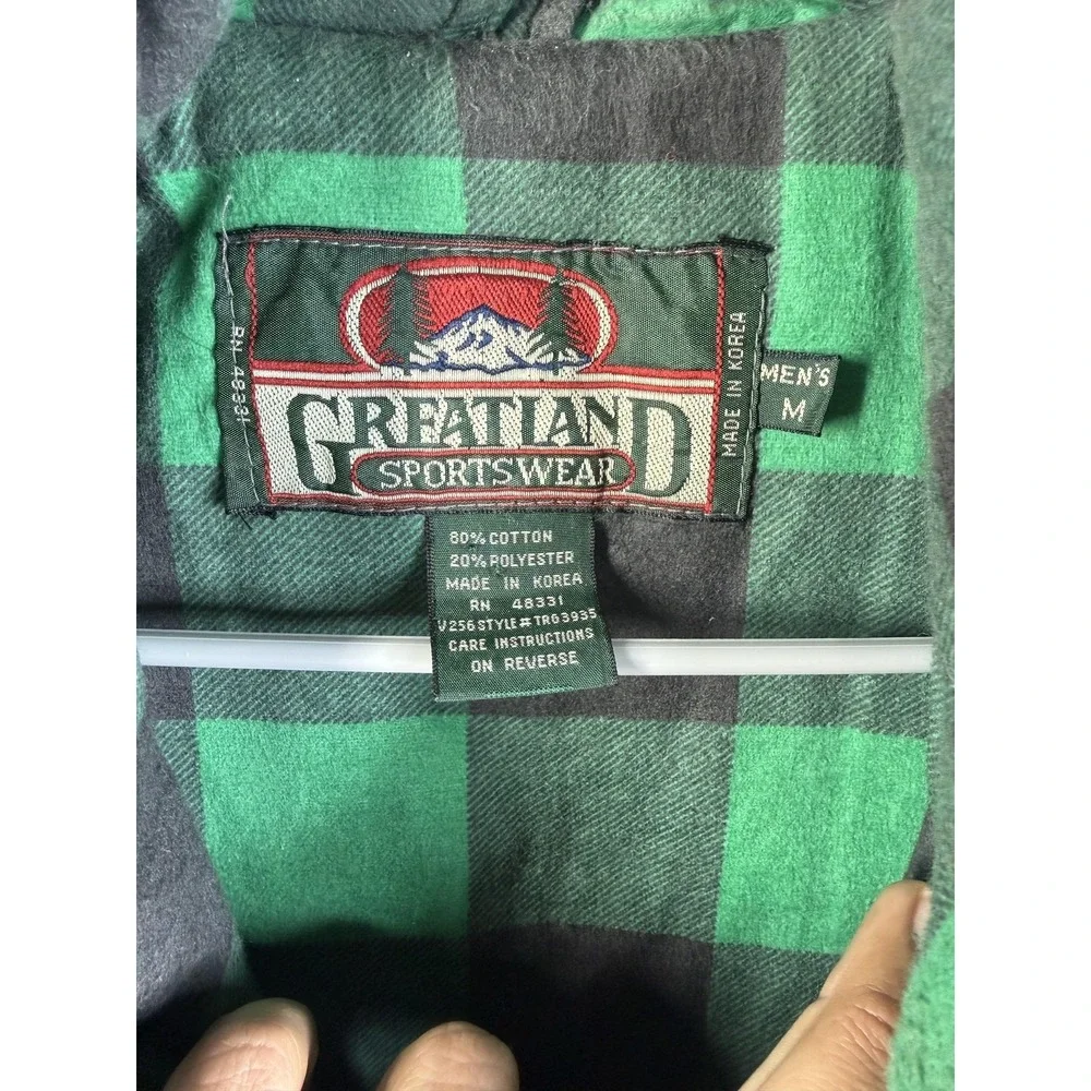 Vintage Greatland Vest Mens Medium Green Plaid Quilted Flannel Insulated 90s